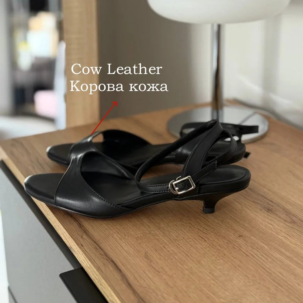 FEDONAS Sexy Women Genuine Leather Sandals Kitten High Heels Summer Party Wedding Shoes Woman Gold Black White Prom Pumps