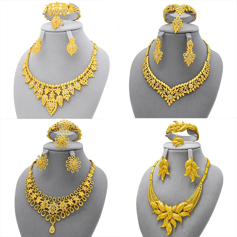 Gold-Tone Floral Jewellery Sets | Five Designs | Braviixx