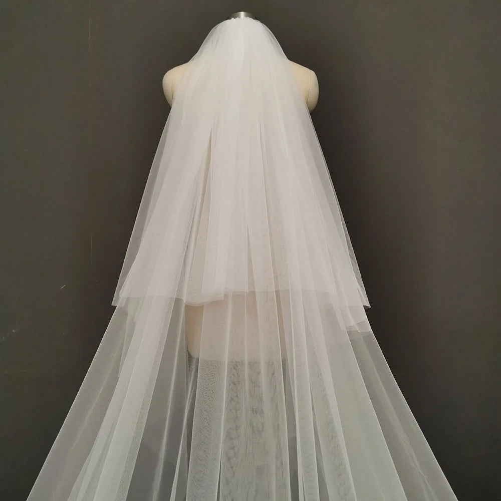 Long Bridal Veil | Two-Tier Blusher with Comb | Braviixx