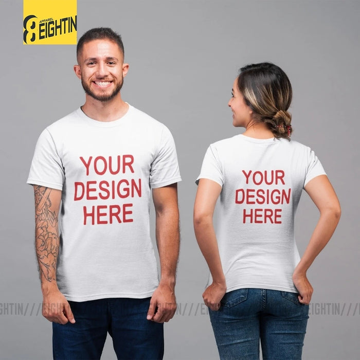 Women's 100% Cotton Custom Print T-Shirt · Front & Back Print · 12 Colours · S–6XL