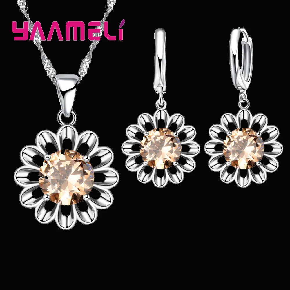 Floral Pendant Necklace & Hoop Earrings Set | Braviixx