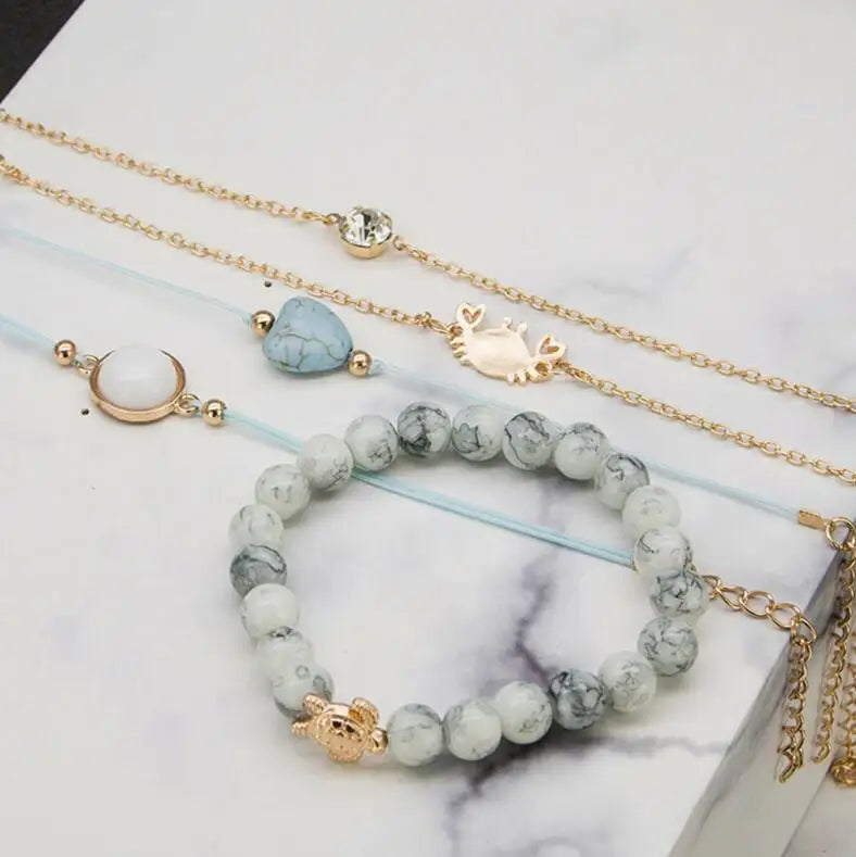 Bohemian Multilayer Crystal Charm Bracelet Set | Boho Stone Bead Stacking Bangles | Animal & Nature Designs | Braviixx
