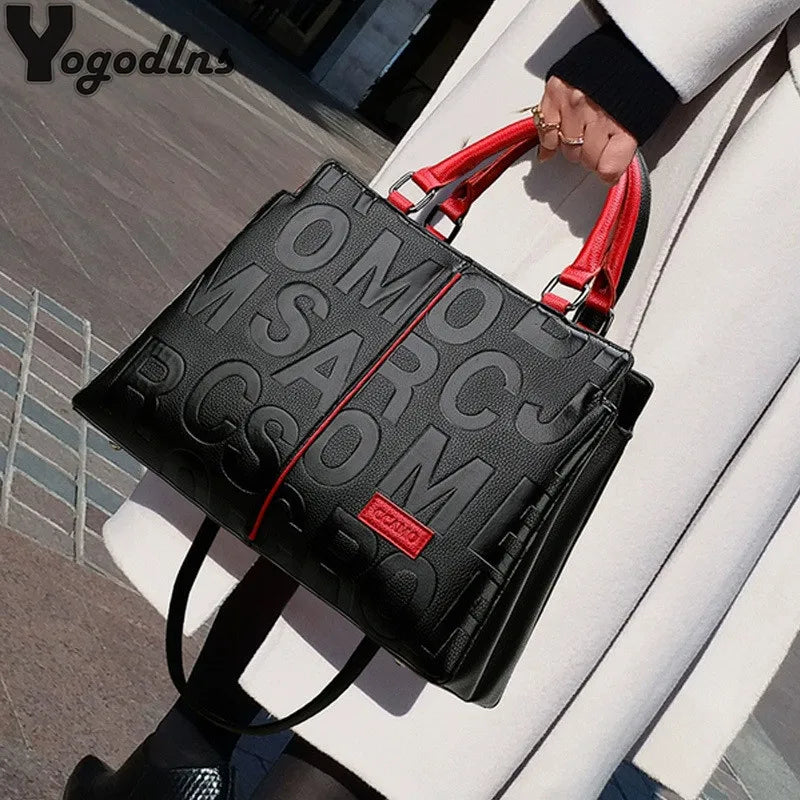 Women's PU Top-Handle Handbag | Letter & Check Styles | Braviixx