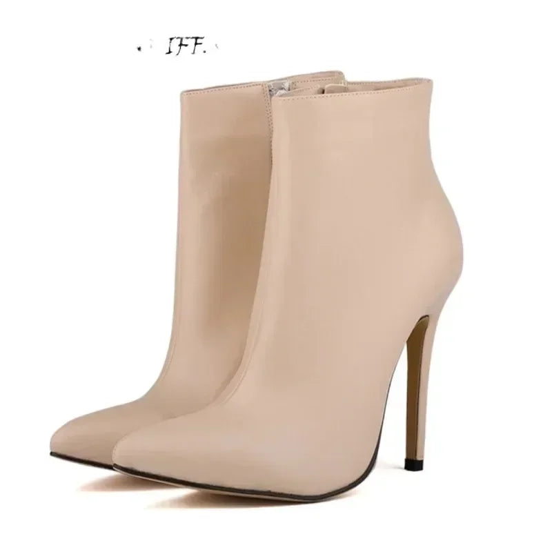 Women's Faux Fur Ankle Boots – Pointed Toe Side Zip Stiletto 11cm