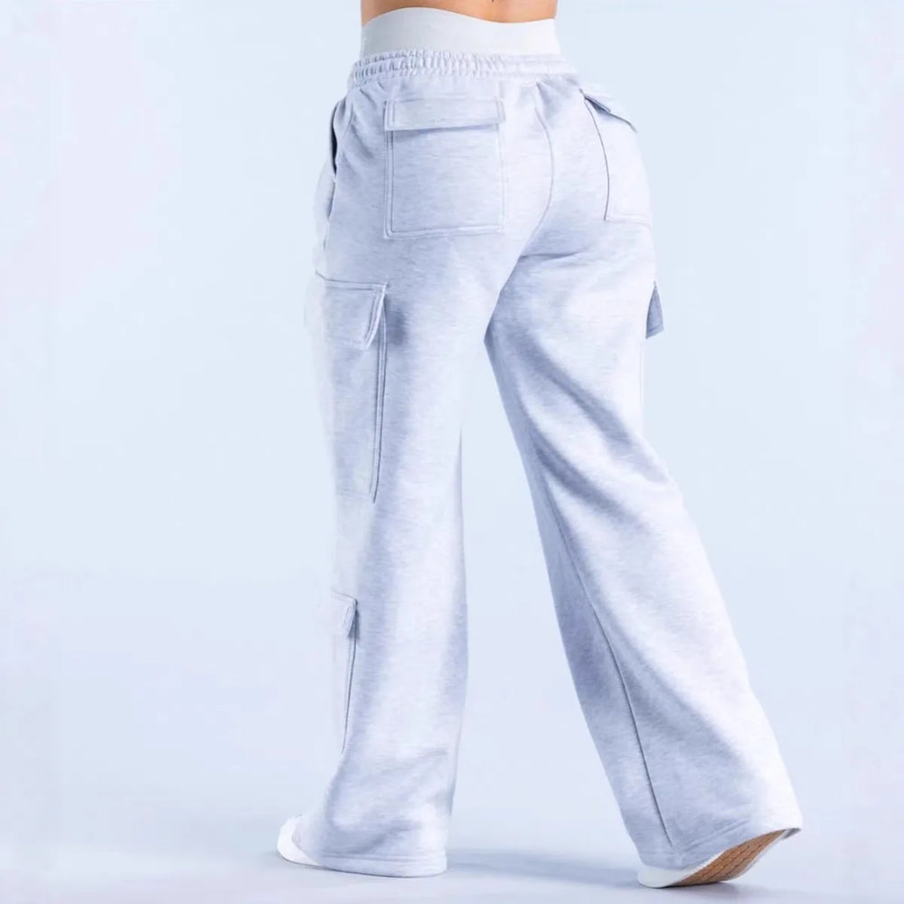 2026 Women‘s Wide Leg Cargo Pants Elastic Waistband with Large Pockets Casual Fitness Sportswear Y2k Long Pants