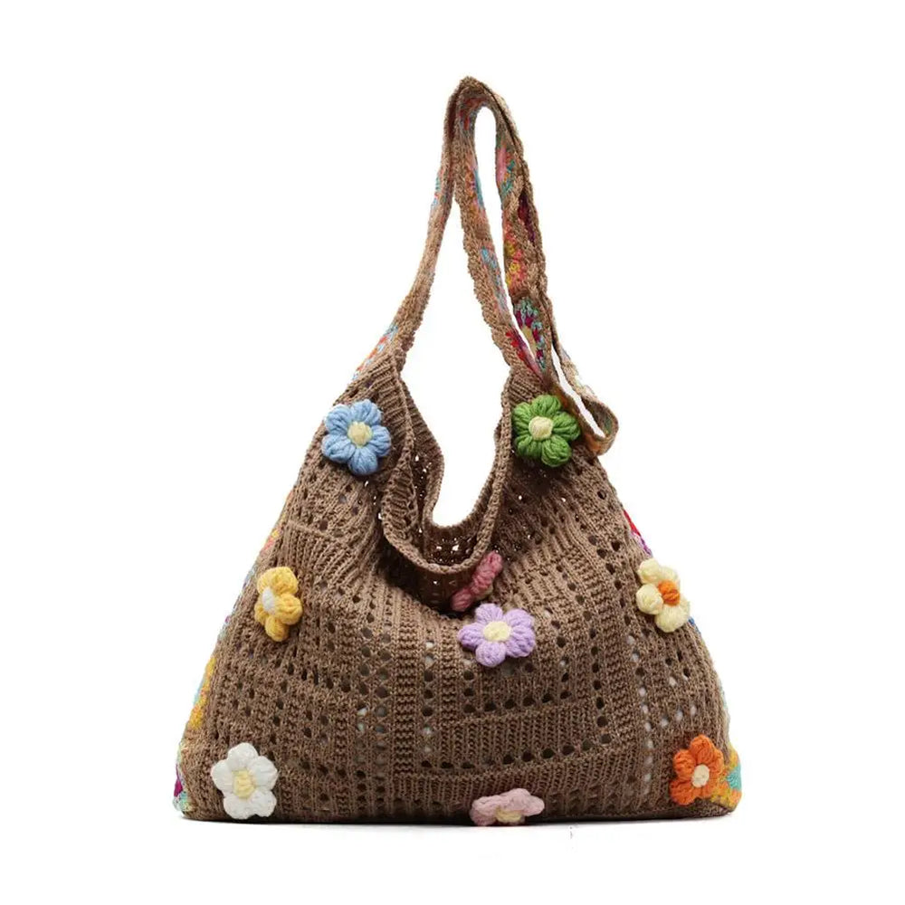 Women's Boho Floral Crochet Knitted Shoulder Bag