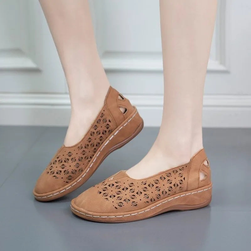 Cutout Slip-On Shoes | Round Toe & Low Wedge | Braviixx