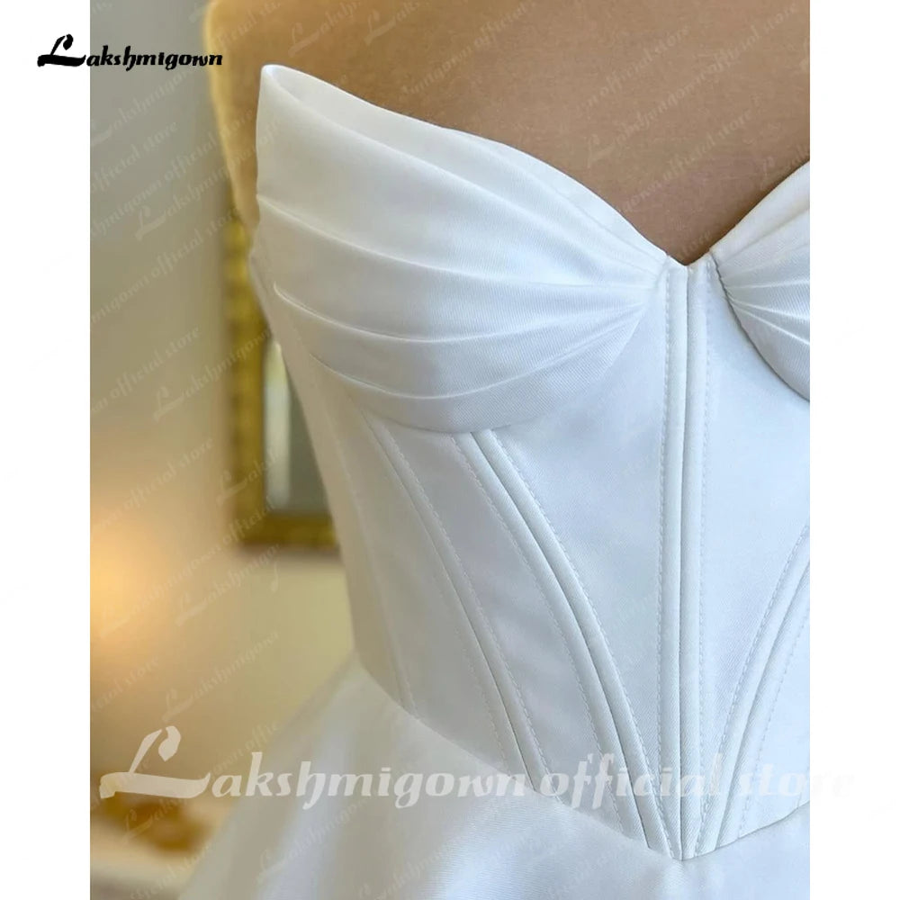 Strapless Satin Wedding Dress | A-Line & Sweep Train | Braviixx