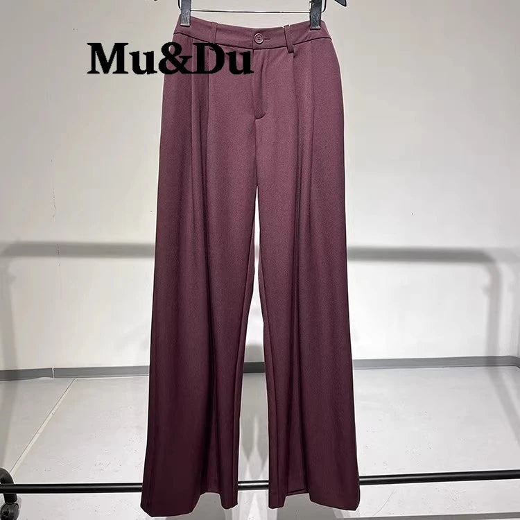 2026 Fall Winter Elegant Gray Suits Pants for Women Office Lady High Waist Wide Leg Fashion Trousers with Pockets Black Pant