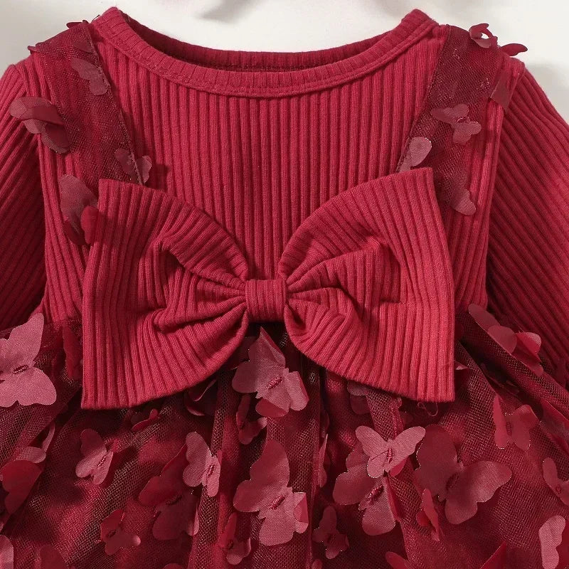 Baby Girls' Mesh Butterfly Princess Dress | Long-Sleeve A-Line Dress | 0–24M | Braviixx