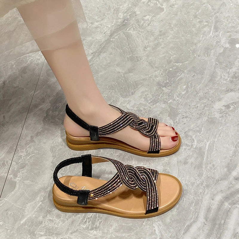 2024 Summer New Designer Platform Sandals Women Fashion Casual Roman Shoes Female Solid Color Crystal Sandalias Mujer