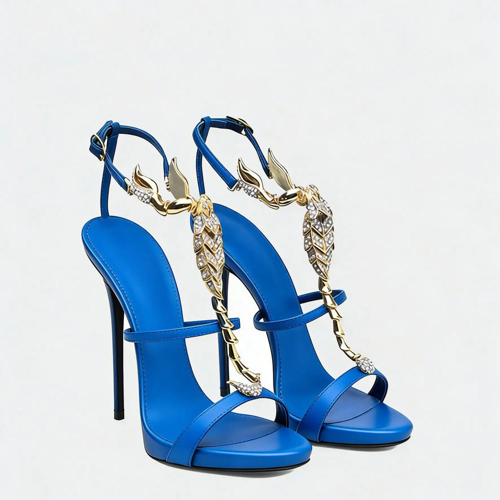 Rhinestone Scorpion Sandals | Buckle-Strap Stiletto Heels | Braviixx
