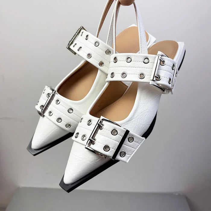 New Sandals Women Flats Shoes Fashion Metal Buckle Shoes Spring Pointed Toe Shallow Footwear Slingbacks Ladies Sandals