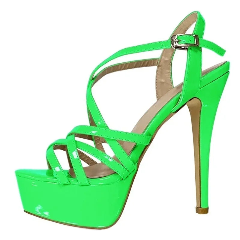 LOSLANDIFEN 2026 NEW 14CM Platform High Heels Sandals Sexy Ankle Strap Open Toe Gladiator Party Dress Women Shoes Plus Size 44