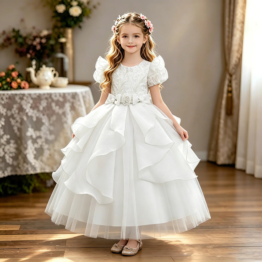 Girls' Sequined Floral Occasion Dress | Ankle-Length Party Gown | Braviixx