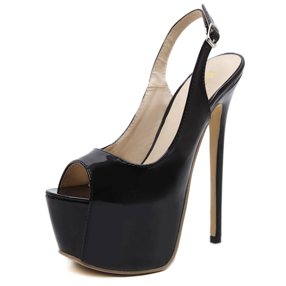 Glossy Platform Slingback Heels | Peep-Toe Stilettos | Braviixx