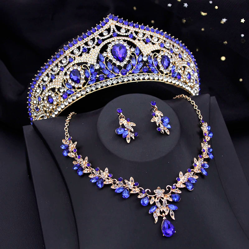 Bridal Crystal Jewellery Set | Crown, Teardrop Necklace & Earrings | Braviixx