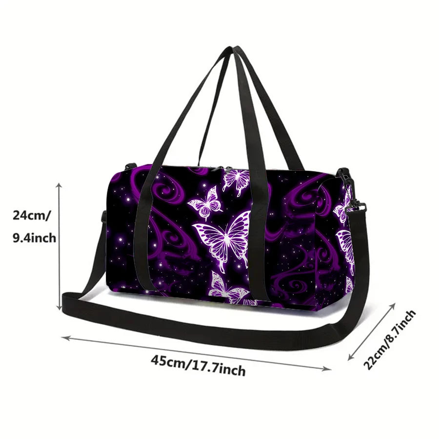 Purple Butterfly Pattern Large Duffle Travel Bag | Waterproof Gym Tote | Braviixx