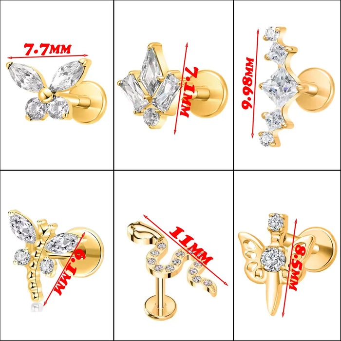 PUTITUP F136 Titanium Alloy Classic Luxury Combination Ear Studs Fashionable Ear Cartilage Lip Studs Body Piercing Jewelry