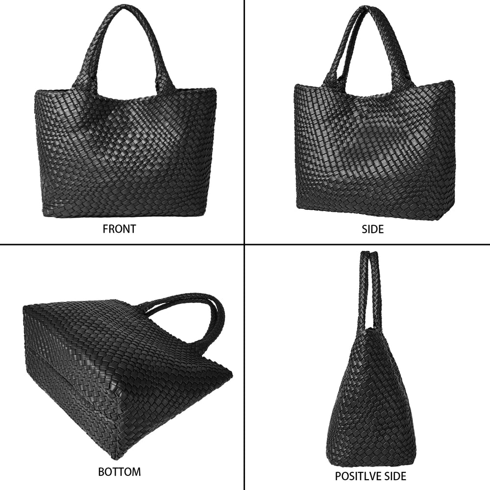 Woven Tote Bag Womens Purse Vegan Leather Shoulder Handbags - Fashion Summer Beach Tote Bags - Large Travel Totes