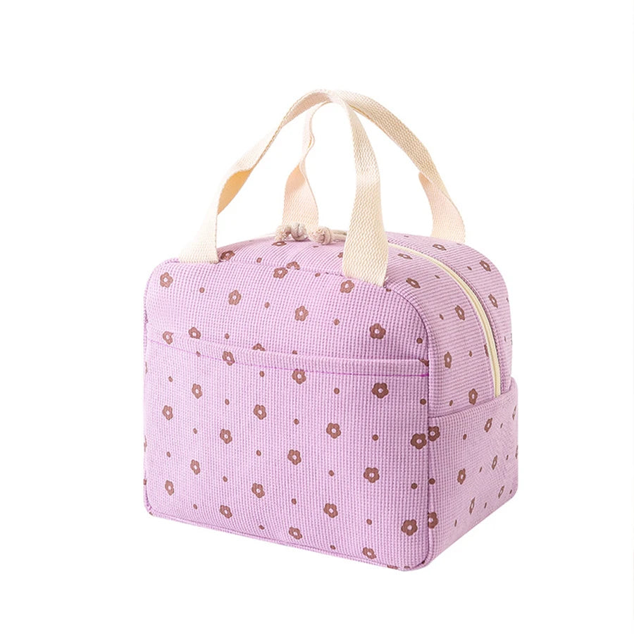 Printed Insulated Lunch Bag | Corduroy-Texture Carry Tote | Braviixx