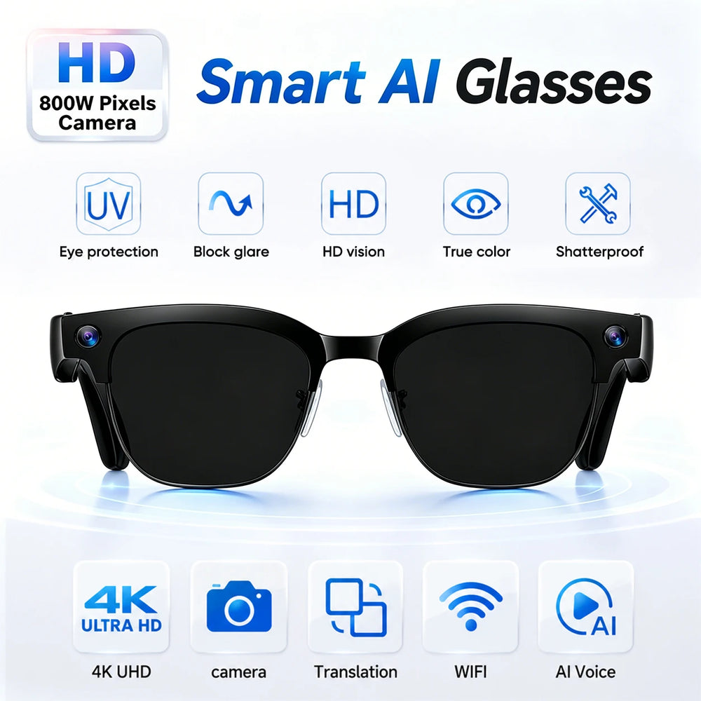 AI Smart Glasses with Dual 8MP Camera | AI Translation, Bluetooth Calling, Music & IP67 Waterproof Smart Sunglasses | Braviixx