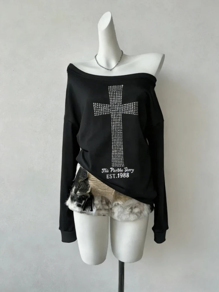 Women Grunge T-shirts 2026 Summer Bottoming Crop Tops Vintage Slim Harajuku Causal Black Tshirts Y2k Aesthetic Flower Printing