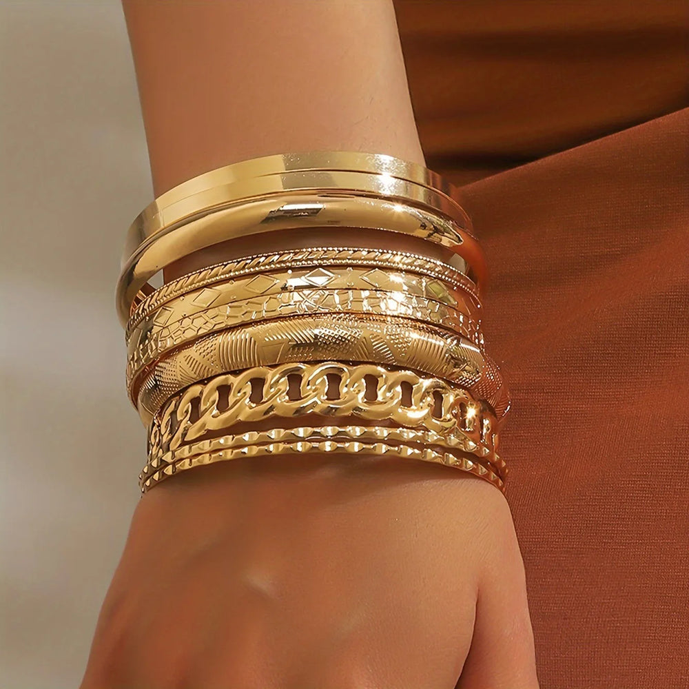 Women's 10-Piece Bangle Set | Mixed Textures & Gold-Tone or Silver-Tone | Braviixx
