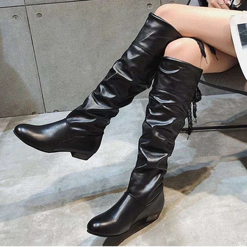 Slouchy Tall Boots | Round Toe & Rear Lace Detail | Braviixx