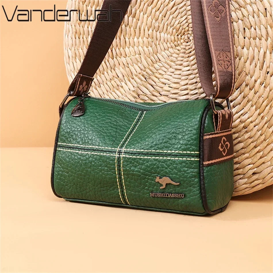 Compact Crossbody Bag | Contrast Stitching & Wide Strap | Braviixx