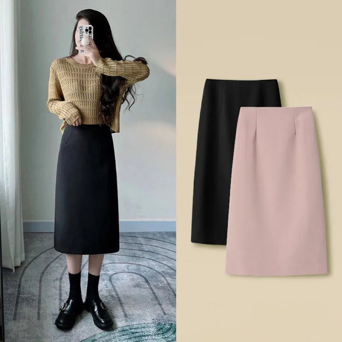 High-Waist Straight Midi Skirt | Slim Pencil Office Skirt