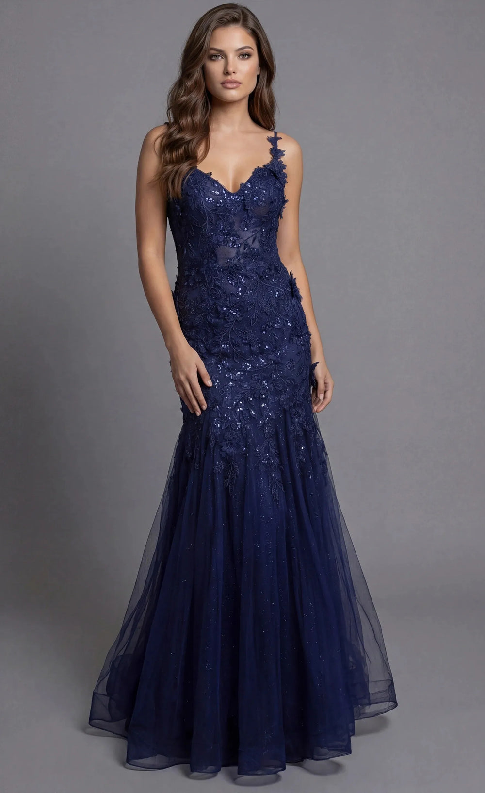 3D Floral Off-Shoulder Mermaid Corset Gown | Glitter Tulle Lace Appliqué Evening Dress