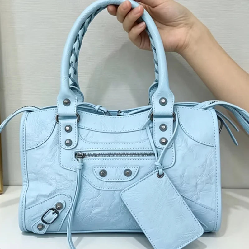 Motorcycle-Style Handbag | Braided Handles & Zip Detail | Braviixx