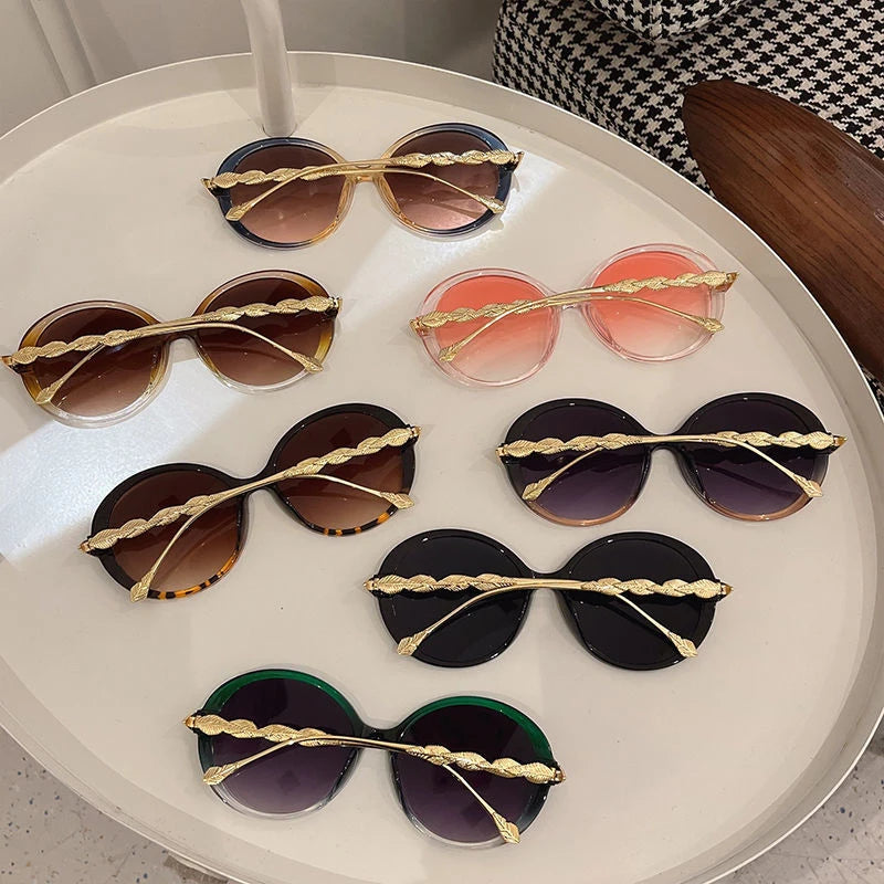 Women's Oversized Round Luxury Sunglasses | UV400 · Gradient Lens · Gold Leaf Temple | 6 Colours | Braviixx