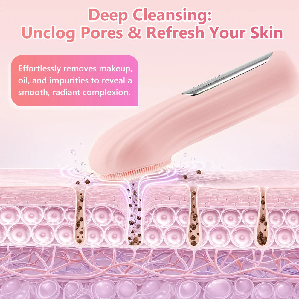 Sonic Waterproof Facial Cleansing Brush Rechargeable 2 in 1 Silicone Face Scrubber Exfoliating Vibrating Deep Clean Face Cleaner
