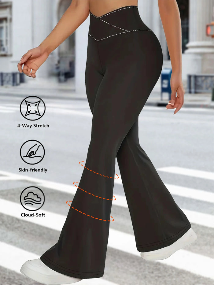 Four-season temperament ladies' trousers-loose leggings with abdomen and hips, high waist and V-shaped cross pants