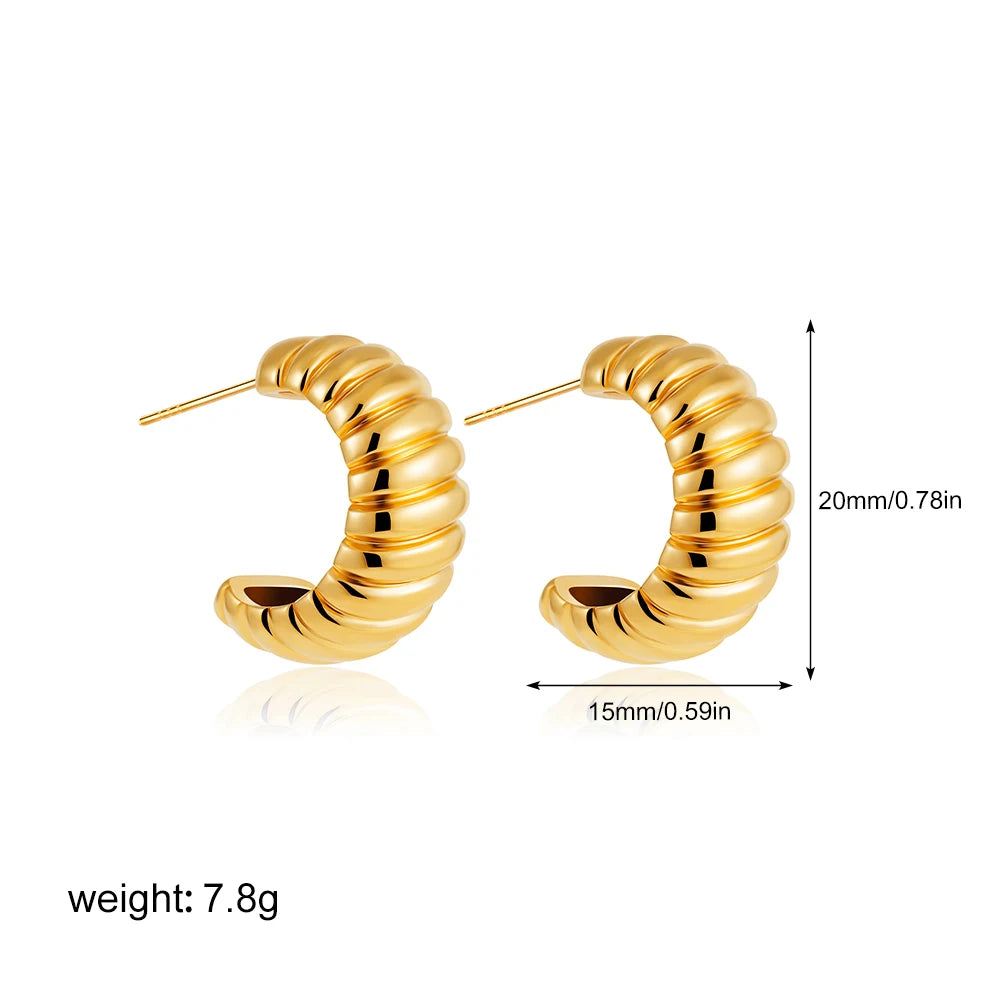 Vintage Texture Stripe C-shape Chunky Hoop Earrings for Women 18k Gold Plated Twisted Statement Hoops Fashion Jewelry Gifts