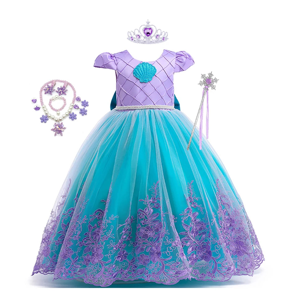 Girls’ Mermaid-Style Embroidered Dress & Accessories | Braviixx