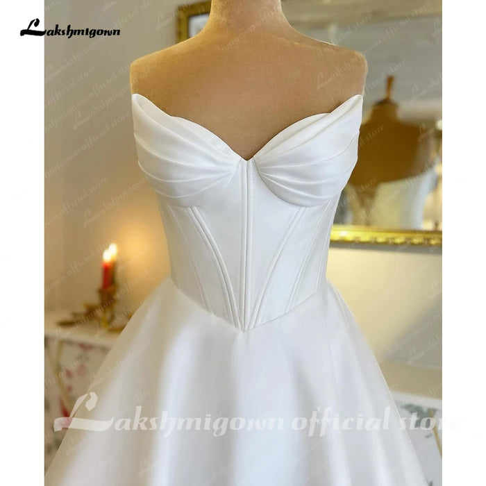 Strapless Satin Wedding Dress | A-Line & Sweep Train | Braviixx