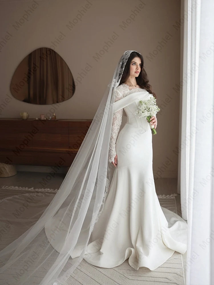 Long Sleeve Satin Mermaid Wedding Dress | Braviixx