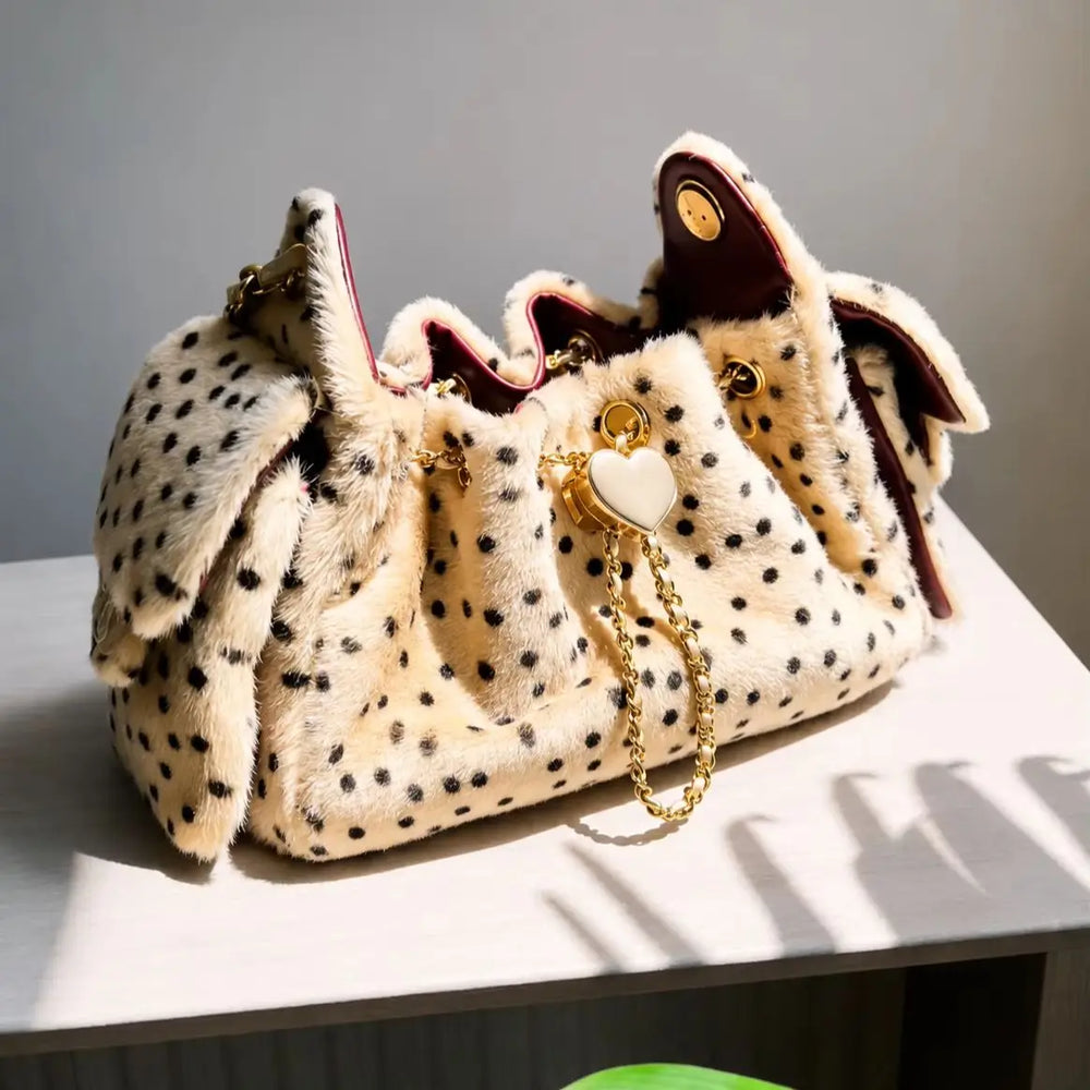 Women's Spotted Faux Fur Bucket Bag | Chain Strap | Braviixx