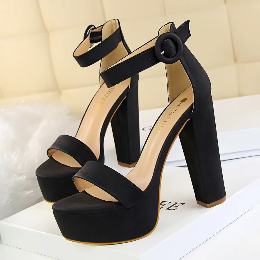 Platform Block Heel Sandals | Round-Buckle Ankle Strap | Braviixx