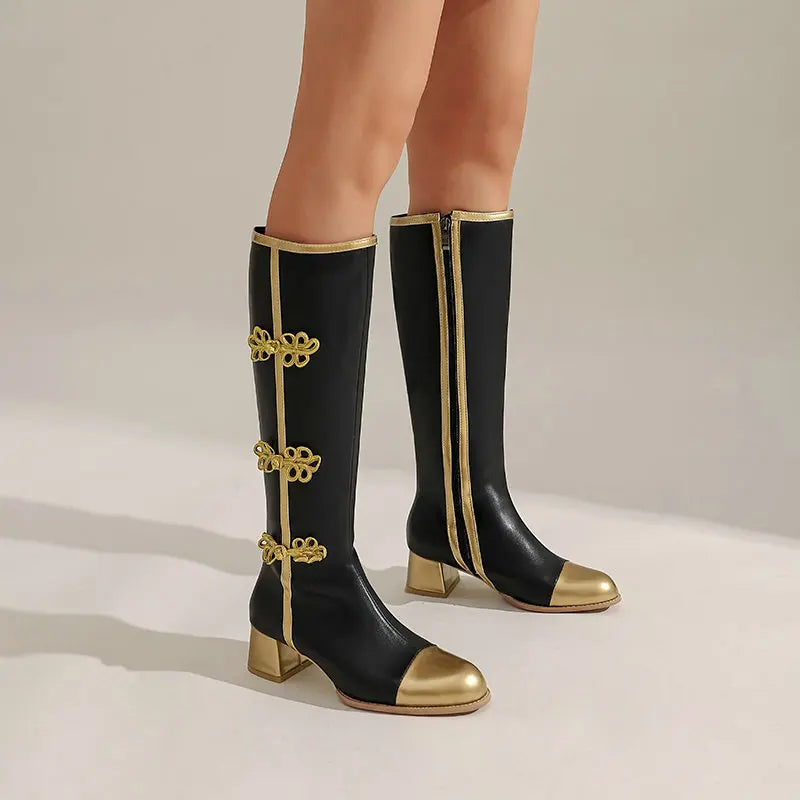 Knee-High Boots | Gold-Trim Knot Details | Braviixx