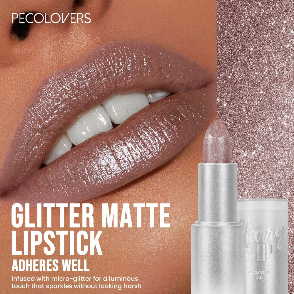 1pc Sparkling Pearlescent Lipstick, Long-Lasting, Shimmering Glitter Finish, Ideal for Music Festivals & All Skin Types