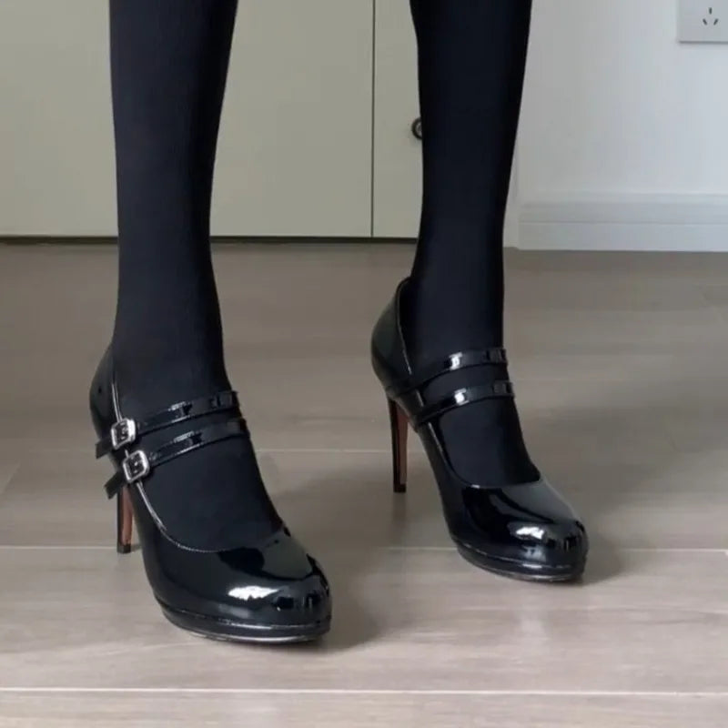 Women's Black Double-Strap Mary Jane Pumps | Stiletto Heel | Braviixx