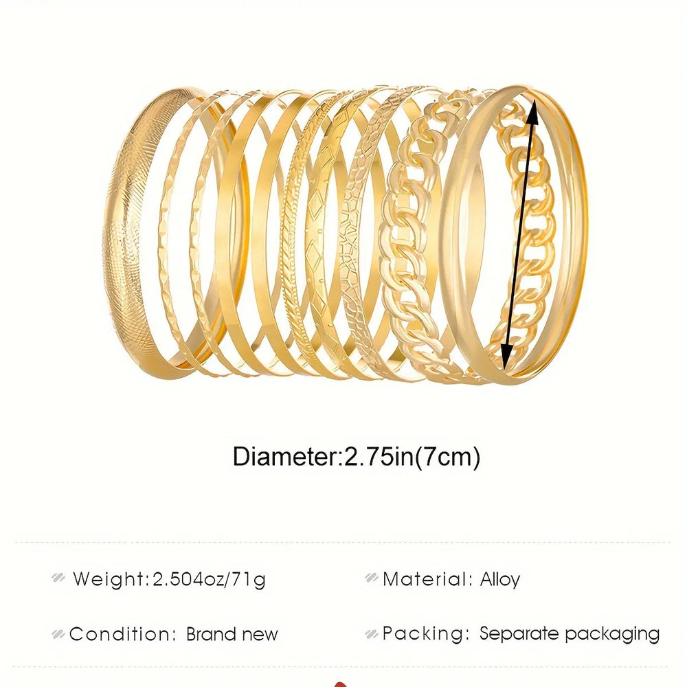 Women's 10-Piece Bangle Set | Mixed Textures & Gold-Tone or Silver-Tone | Braviixx