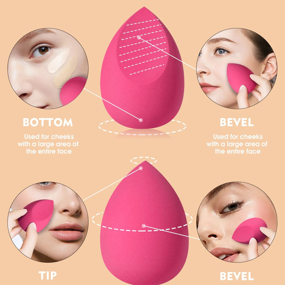 16-Piece Pink Makeup Sponge & Powder Puff Set | Latex-Free · Multi-Shape · Foundation Blender | Storage Jar | Braviixx