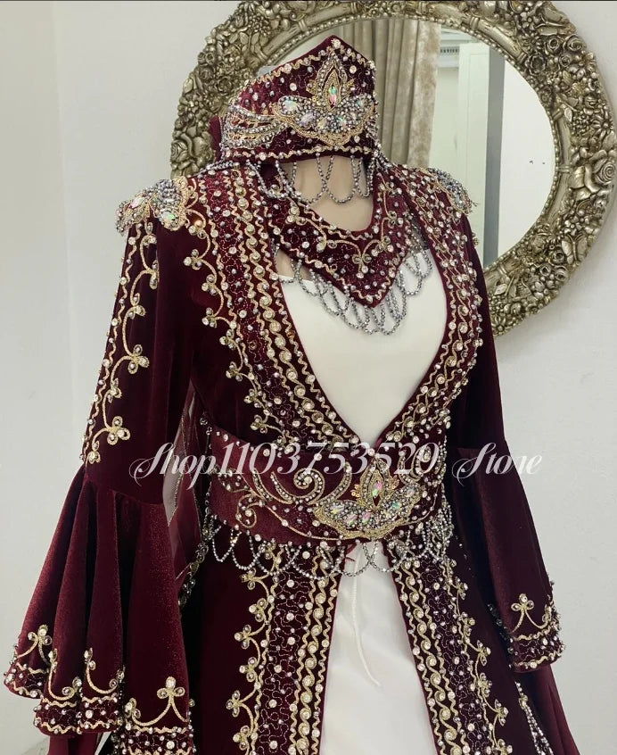 Beaded A-Line Evening Dress | V-Neck & Long Sleeves | Braviixx