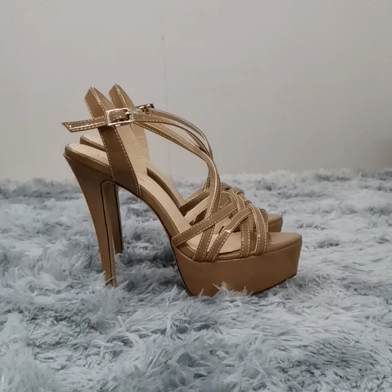 LOSLANDIFEN 2026 NEW 14CM Platform High Heels Sandals Sexy Ankle Strap Open Toe Gladiator Party Dress Women Shoes Plus Size 44