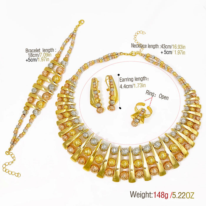 Three-Tone Statement Jewellery Set | Geometric Bead Design | Braviixx